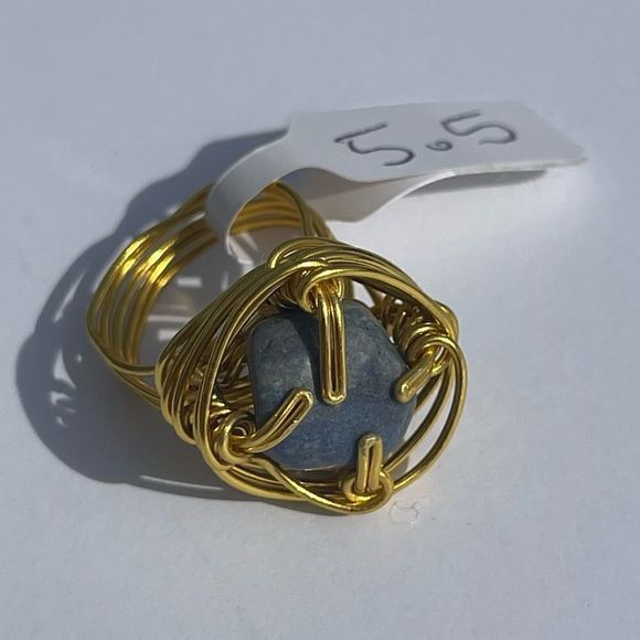 BLUE AVENTURINE QUARTZ ADJUSTABLE WIREWRAPPED CHUNKY GEMSTONE RING - Picture 13 of 16